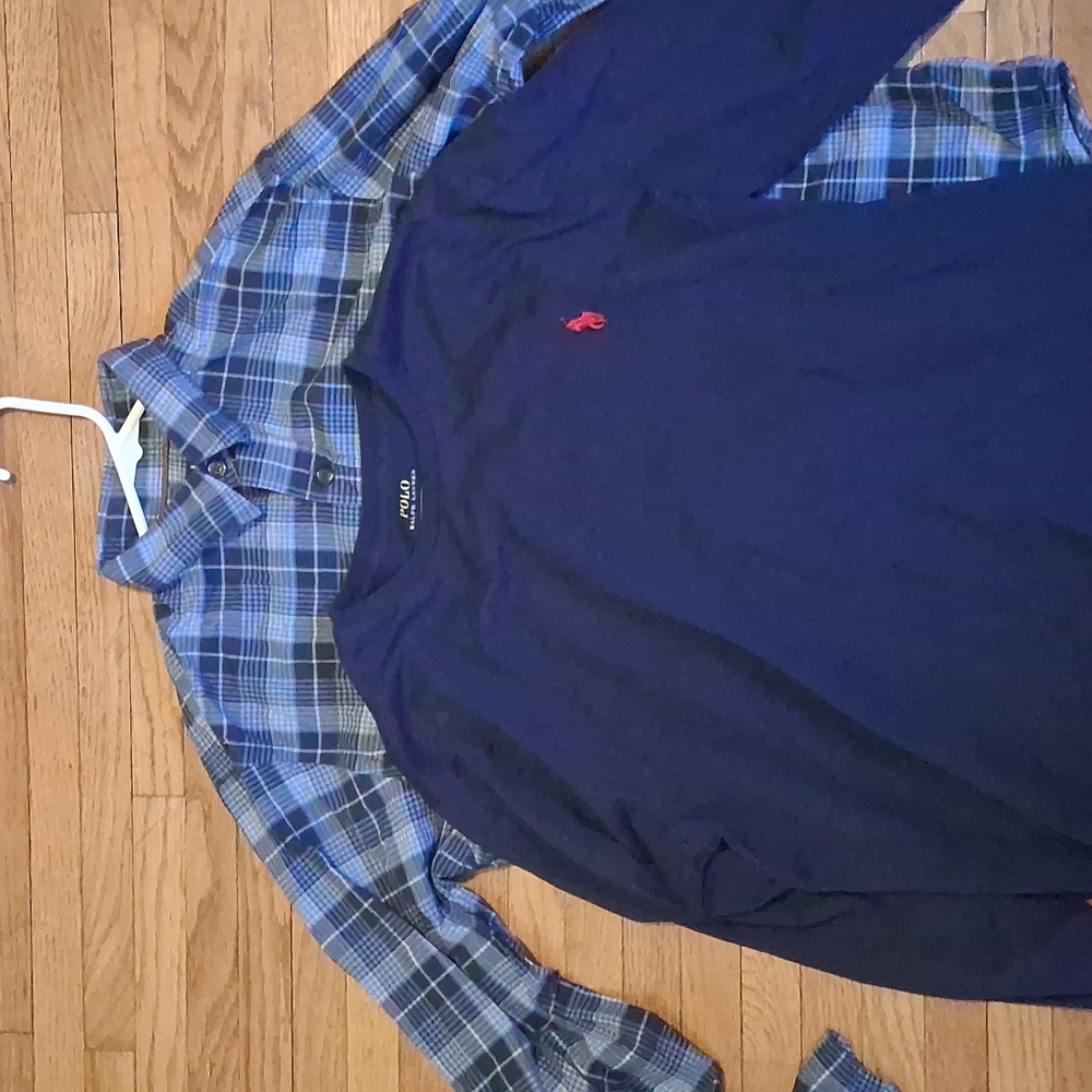 Polo By Ralph Lauren Blue Plaid Shirt and long sleeve T Shirt